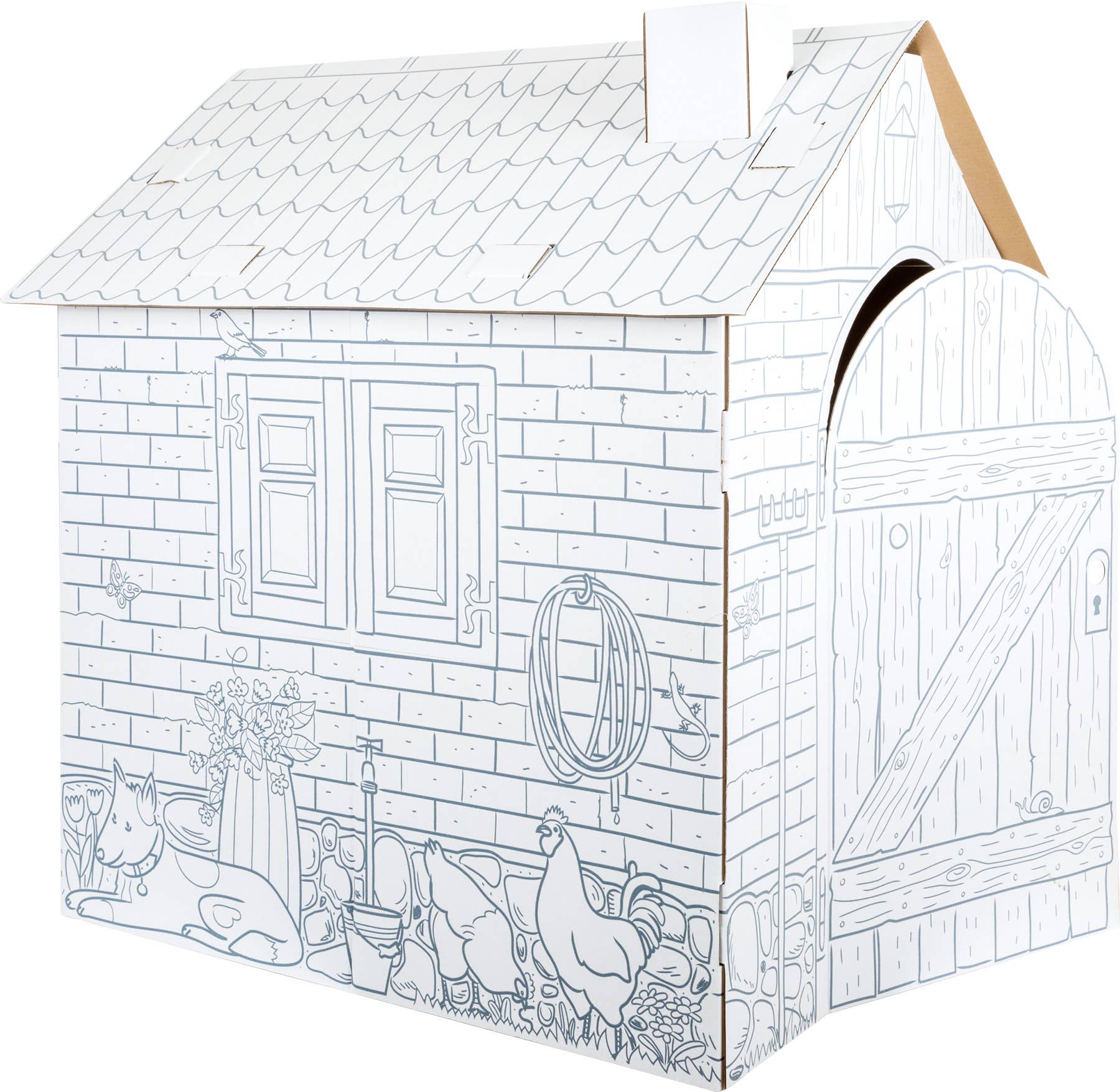 Casinha de papelão para colorir e brincar