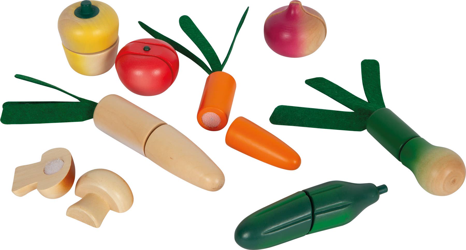 Conjunto de legumes em madeira