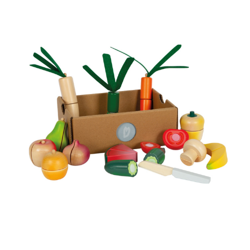 Conjunto de legumes em madeira