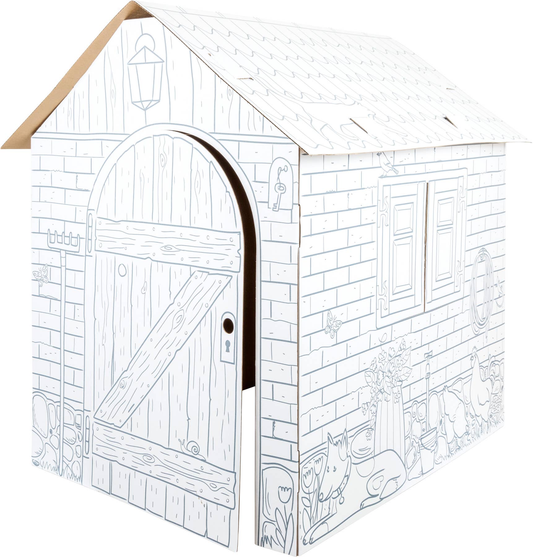 Casinha de papelão para colorir e brincar